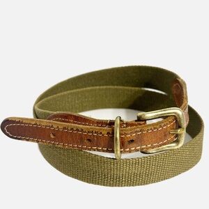 Martin Dingman Webbed Fabric Leather Tip Belt Brass Hardware Olive🫒Green Brown 🟤